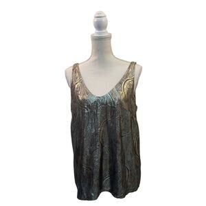 J.Crew J Crew Gold Metallic Tank Top Silk Blend Black Label Size 10